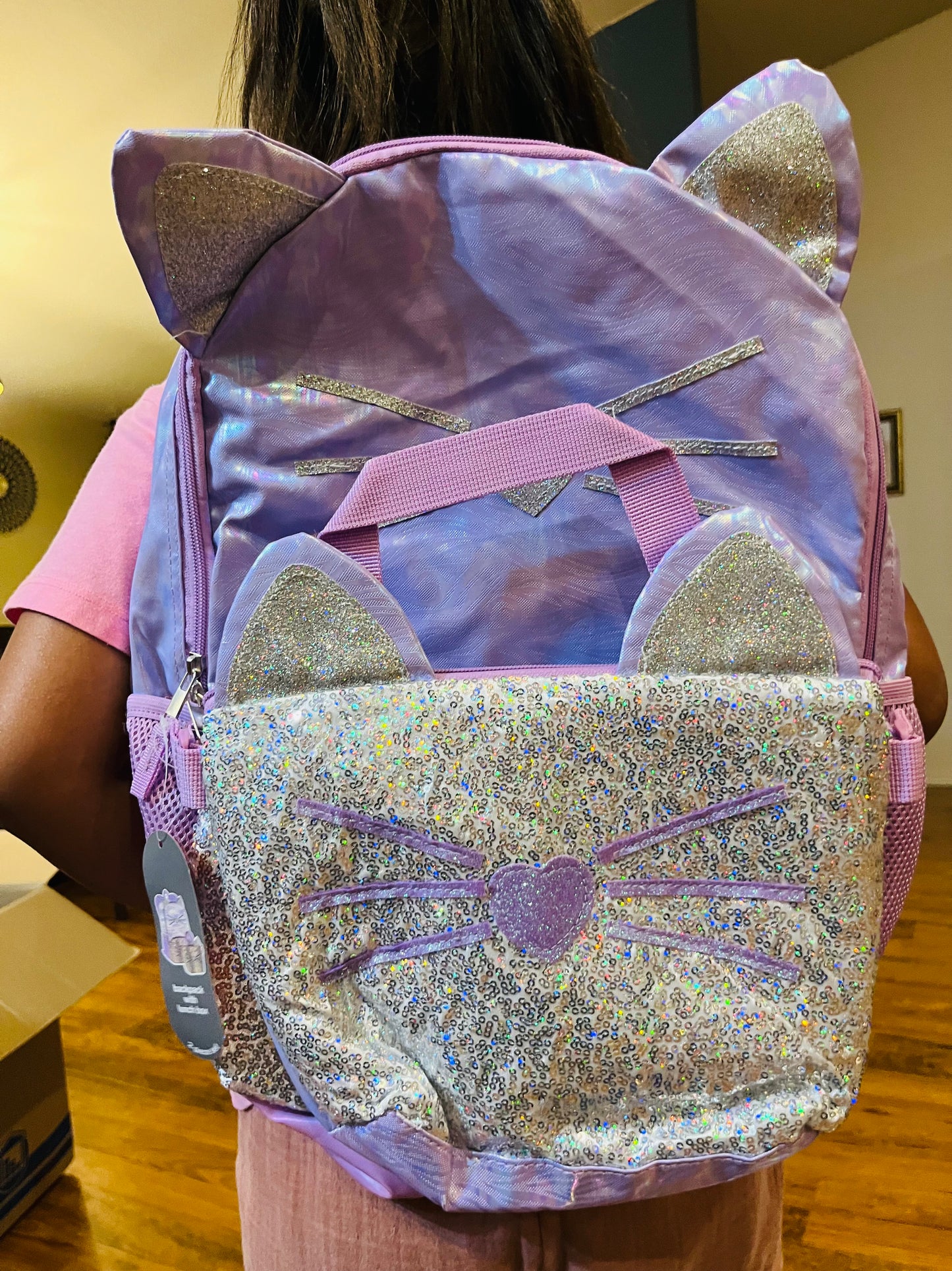 Glitter Purple Cat w/lunch bag